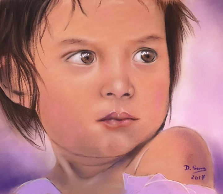 Drawing titled "Regard d'enfant" by Dany Serva, Original Artwork, Pastel