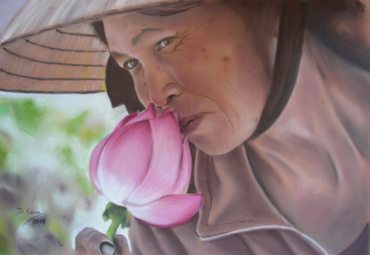 제목이 "Fleur de lotus"인 그림 Dany Serva로, 원작, 파스텔