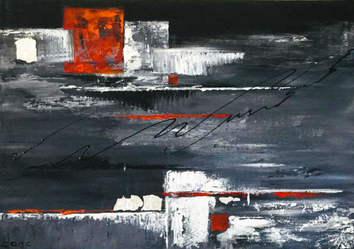 Картина под названием "En rouge et noir" - Dane, Подлинное произведение искусства, Акрил Установлен на Деревянная рама для н…