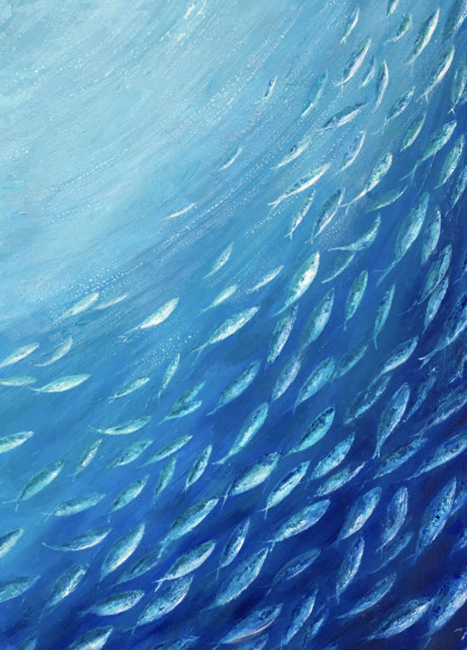 Peinture intitulée "Les poissons - fond…" par Dane, Œuvre d'art originale, Acrylique Monté sur Châssis en bois