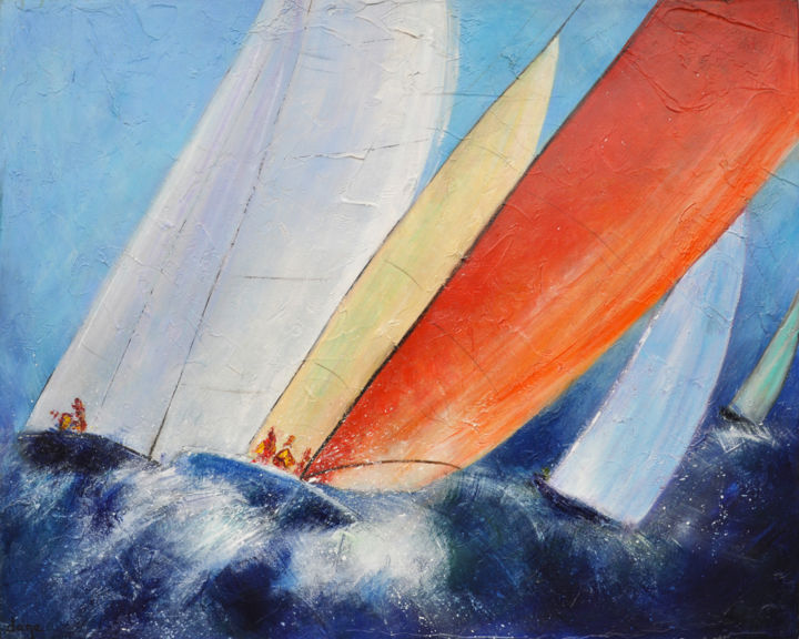 Painting titled "Les grandes voiles" by Dane, Original Artwork, Acrylic Mounted on Wood Stretcher frame