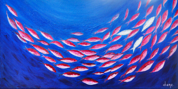Peinture intitulée "Le banc de poissons…" par Dane, Œuvre d'art originale, Acrylique Monté sur Châssis