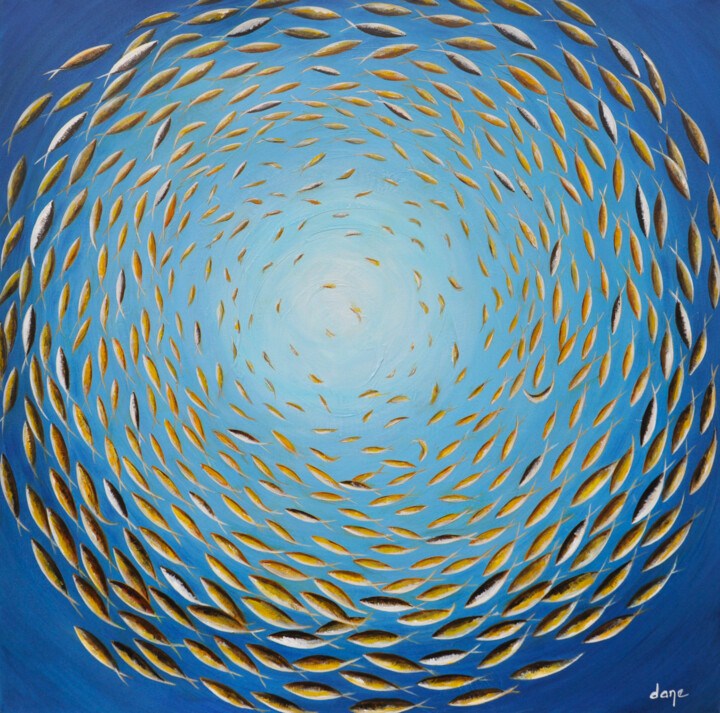 Peinture intitulée "La ronde des poisso…" par Dane, Œuvre d'art originale, Acrylique Monté sur Châssis en bois