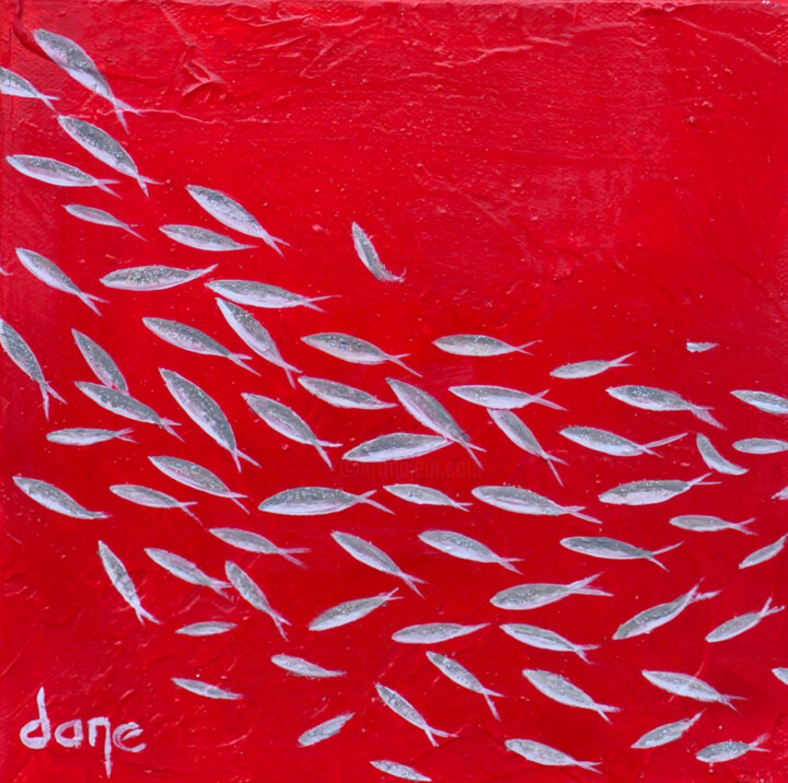 Peinture intitulée "Silver fishes" par Dane, Œuvre d'art originale, Acrylique Monté sur Châssis en bois