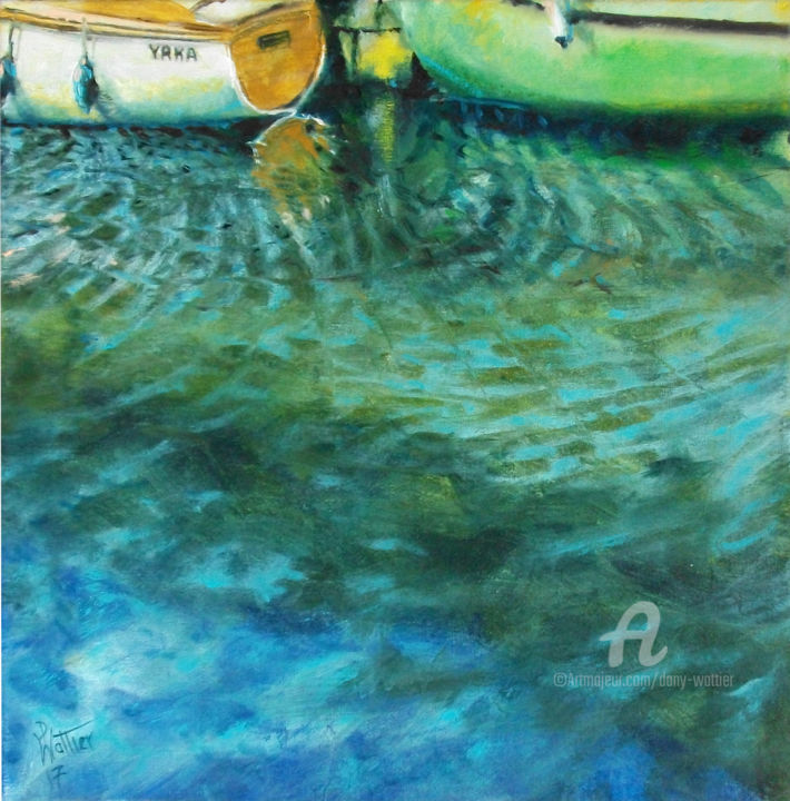 Painting titled "Reflets du vieux po…" by Dany Wattier, Original Artwork, Oil