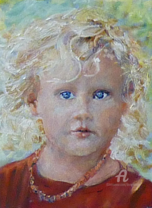 Peinture intitulée "Enfant  au collier" par Dany Wattier, Œuvre d'art originale, Huile