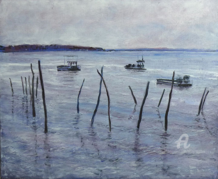 Schilderij getiteld "Herbe, Cap Ferret" door Dany Wattier, Origineel Kunstwerk, Olie