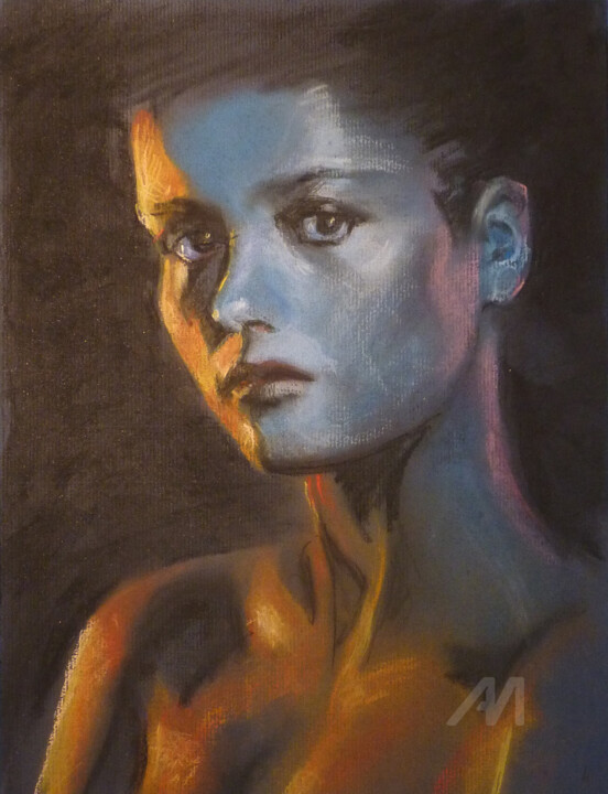 Dessin intitulée "Sous éclairage jaun…" par Dany Wattier, Œuvre d'art originale, Pastel