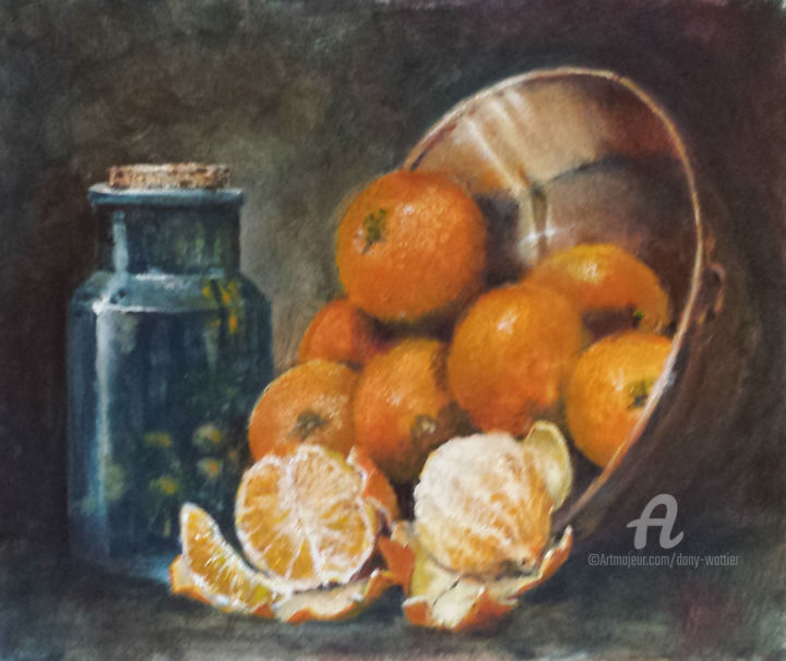 Malerei mit dem Titel "Les oranges" von Dany Wattier, Original-Kunstwerk, Acryl