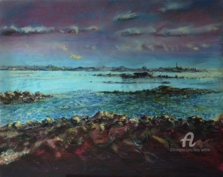 Pintura titulada "Sur les rochers de…" por Dany Wattier, Obra de arte original, Oleo