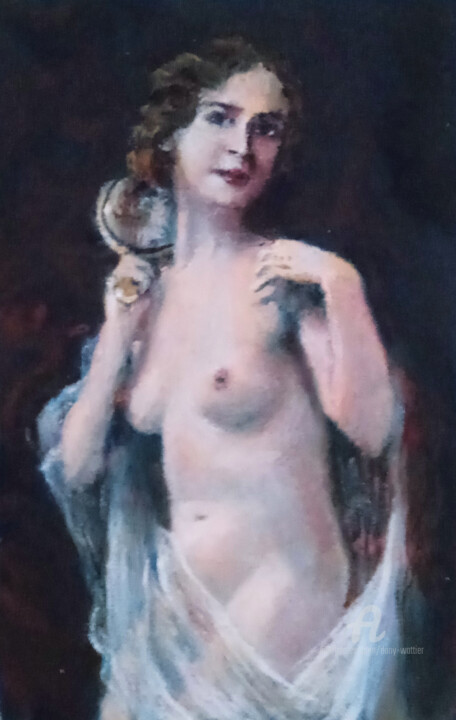 Painting titled "La coquette au miro…" by Dany Wattier, Original Artwork, Oil