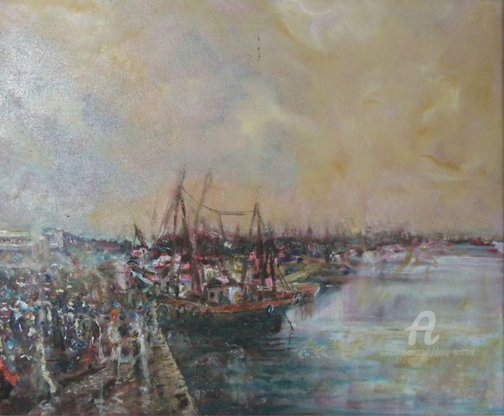 Painting titled "Le port d'Agadir" by Dany Wattier, Original Artwork, Oil
