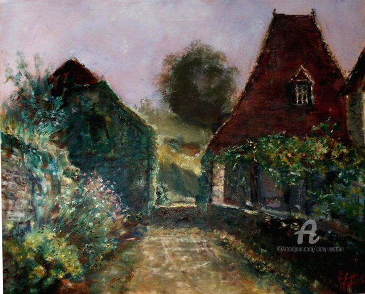 Malarstwo zatytułowany „Rue du village de T…” autorstwa Dany Wattier, Oryginalna praca, Olej