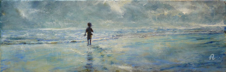 Peinture intitulée "L'enfant et la mer" par Dany Wattier, Œuvre d'art originale, Huile