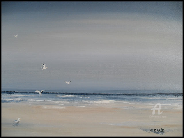 Painting titled "La plage" by Dany Baumberger, Original Artwork, Oil