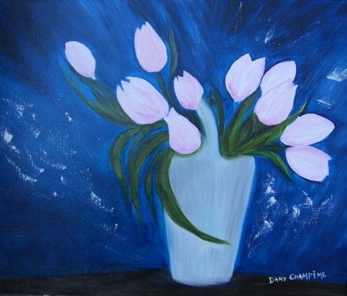 Painting titled "TULIPES" by Dany Champeme, Original Artwork, Oil