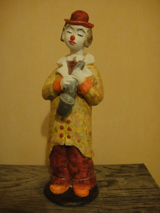 Sculpture titled "Le Clown au Sax" by Danielle Benotto, Original Artwork, Ceramics