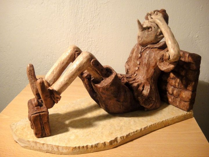 Sculpture titled "Pinocchio au cartab…" by Danielle Benotto, Original Artwork, Terra cotta