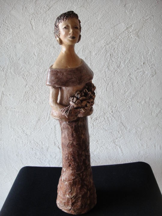 Sculpture titled "Femme à la gerbe de…" by Danielle Benotto, Original Artwork, Terra cotta