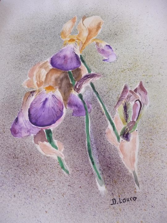 Painting titled "Brassée d'iris" by Danyellepeintures, Original Artwork, Watercolor