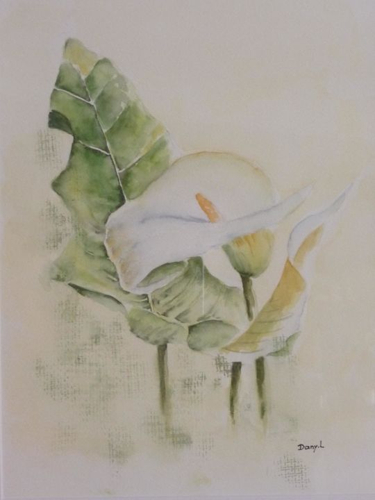 Painting titled "Arum" by Danyellepeintures, Original Artwork, Watercolor