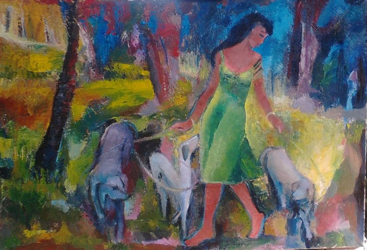 Painting titled "dans la forêt" by Daniele Gras, Original Artwork, Oil