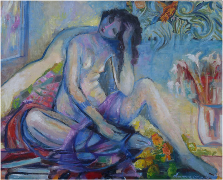 Картина под названием "nu a la tapisserie.…" - Daniele Gras, Подлинное произведение искусства