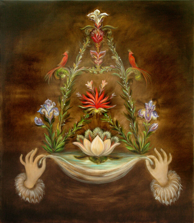 Painting titled "Баланс" by Danylova Yevheniia, Original Artwork, Oil Mounted on Wood Stretcher frame