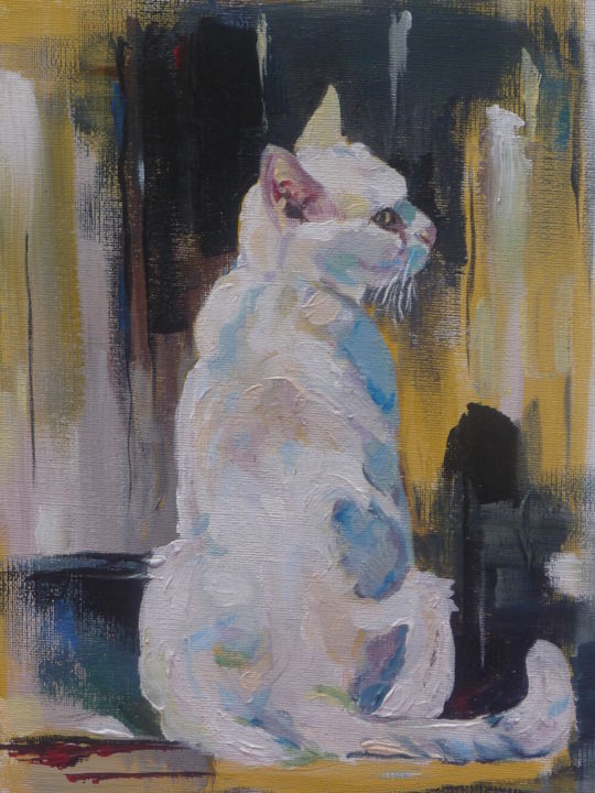 Peinture intitulée "#127 - Chat blanc" par Dany Mangion, Œuvre d'art originale, Acrylique