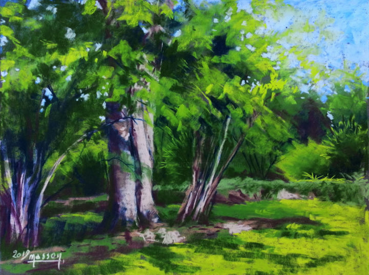 Peinture intitulée "au pied de l'arbre" par Dany Masson, Œuvre d'art originale, Pastel Monté sur Carton