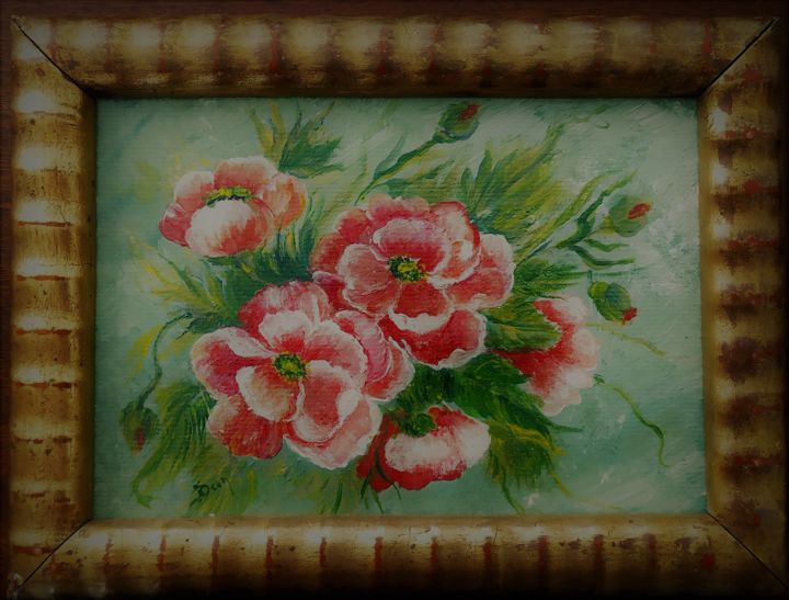 Malerei mit dem Titel "fleurs" von Danou Tradition, Original-Kunstwerk, Acryl