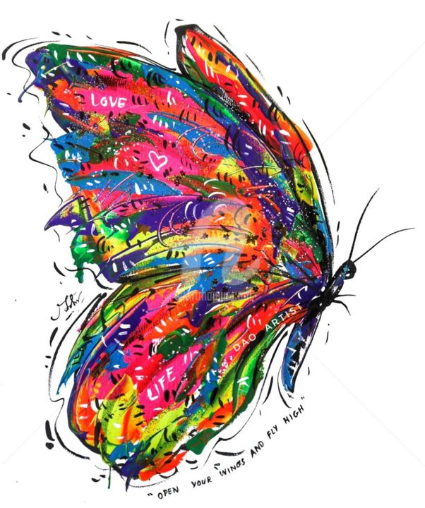 "Open your wings and…" başlıklı Tablo Dao Artist tarafından, Orijinal sanat, Petrol