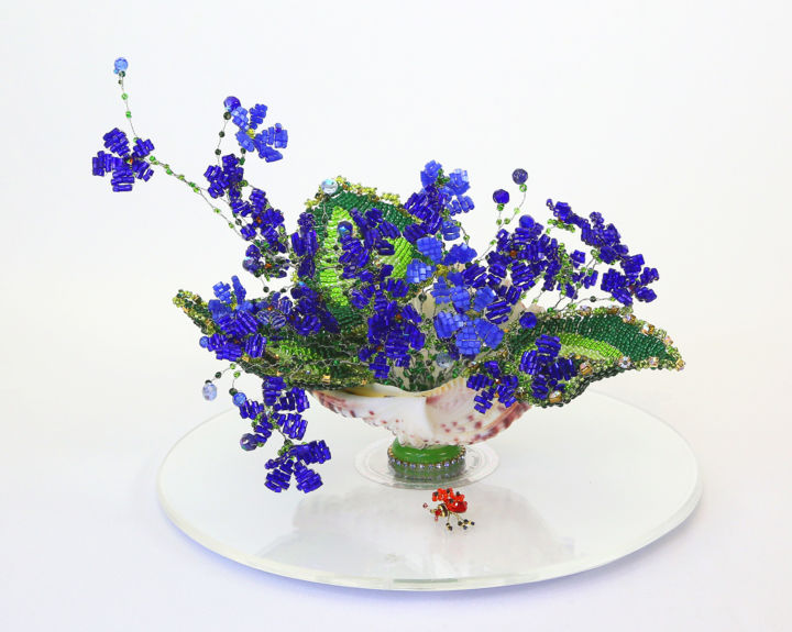 Sculpture titled "Violets" by Natalia Bulba, Original Artwork, Mosaic Mounted on Plexiglass