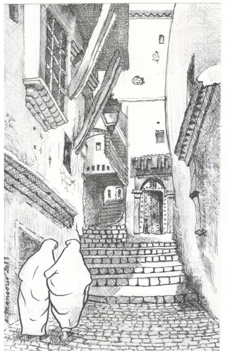 Drawing titled "La Casbah d'Alger.…" by Daoud Mansour (lumiart), Original Artwork, Ink