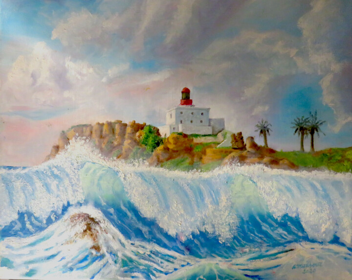 Painting titled "le grand Phare" by Daoud Mansour (lumiart), Original Artwork, Oil