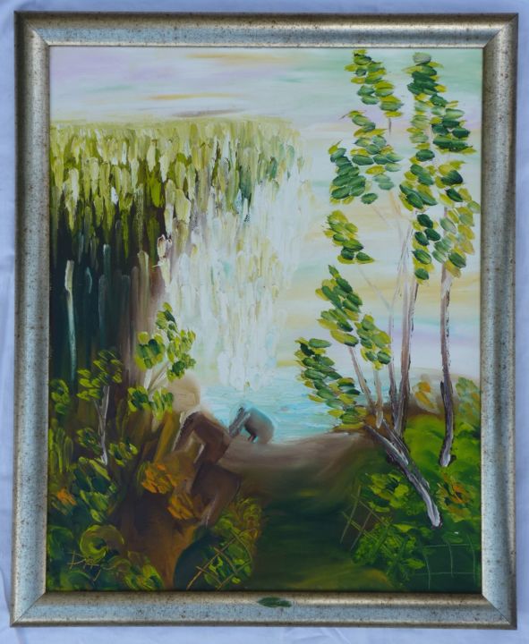 Painting titled "The waterfall after…" by Dara, Original Artwork, Oil