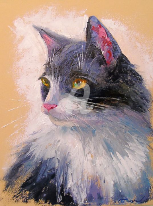 Painting titled "Favorite cat" by Olha, Original Artwork, Oil