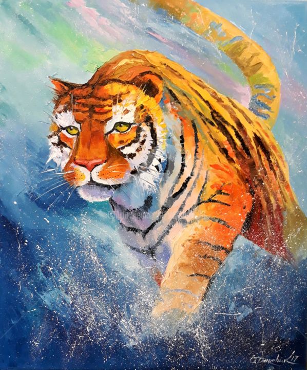 Painting titled "Tiger" by Olha, Original Artwork, Oil