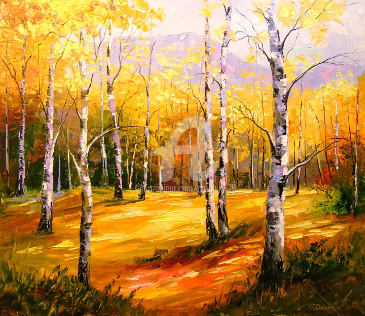 Pintura intitulada "Birch    trees" por Olha, Obras de arte originais, Óleo