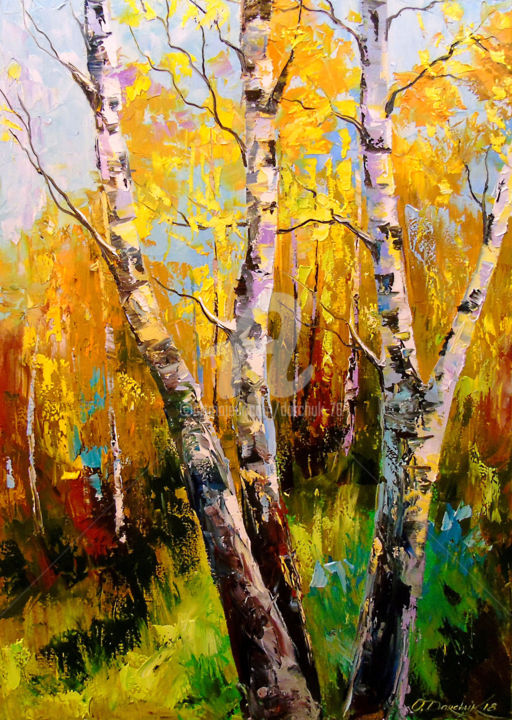 Painting titled "Birch" by Olha, Original Artwork, Oil