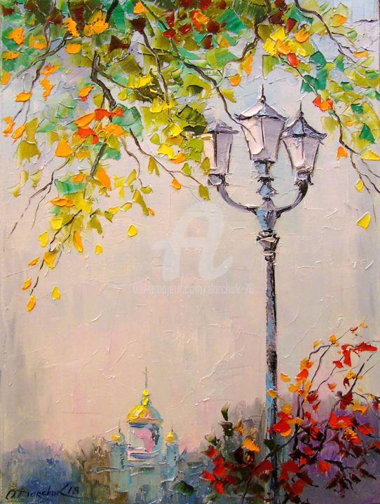 Painting titled "Lonely lantern" by Olha, Original Artwork, Oil