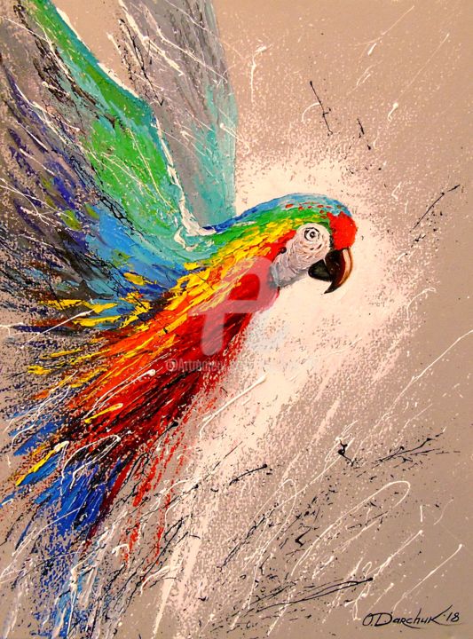 Painting titled "Parrot" by Olha, Original Artwork, Oil