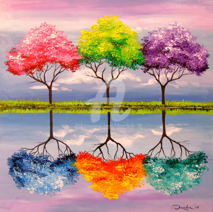 Painting titled "Each tree has its o…" by Olha, Original Artwork, Oil