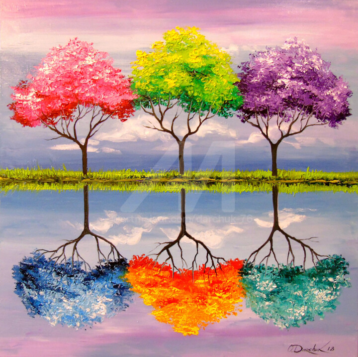 Painting titled "Each tree has its o…" by Olha, Original Artwork, Oil