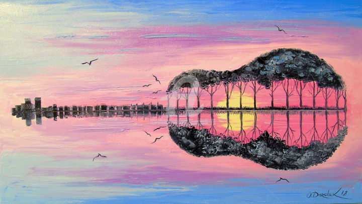 Painting titled "Guitar" by Olha, Original Artwork, Oil
