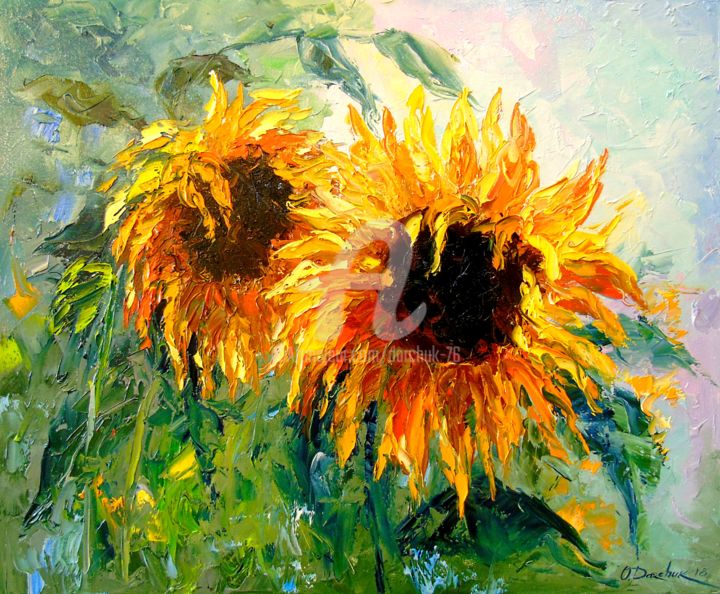 Painting titled "Sunflowers" by Olha, Original Artwork, Oil