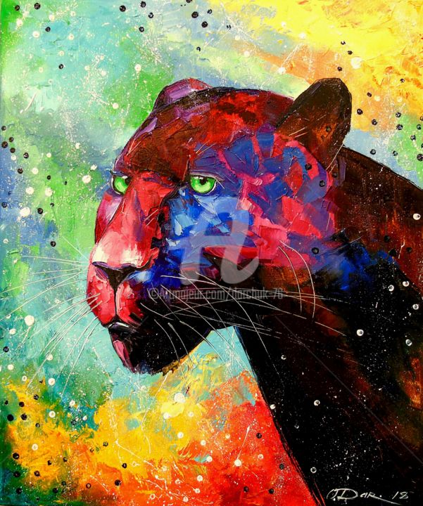 Painting titled "Panther" by Olha, Original Artwork, Oil