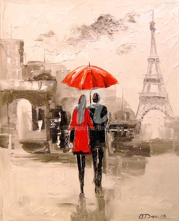 Painting titled "Walking around Paris" by Olha, Original Artwork, Oil