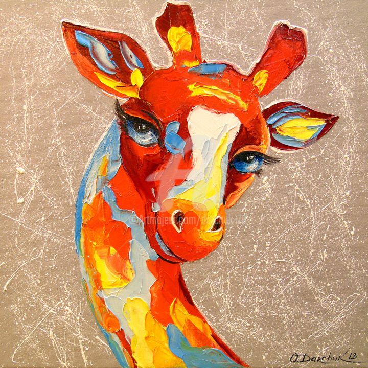 Painting titled "Giraffe" by Olha, Original Artwork, Oil