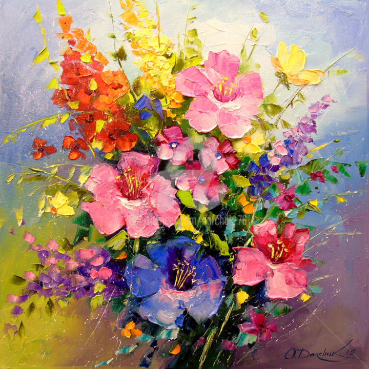 Painting titled "A bouquet of meadow…" by Olha, Original Artwork, Oil
